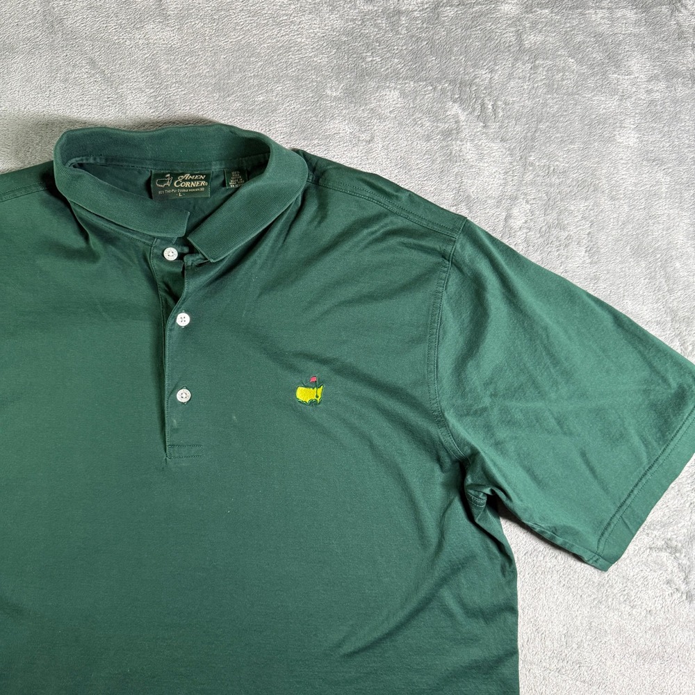VTG Amen Corner Golf Polo Shirt Green Masters Logo Short Sleeve Men's Size L